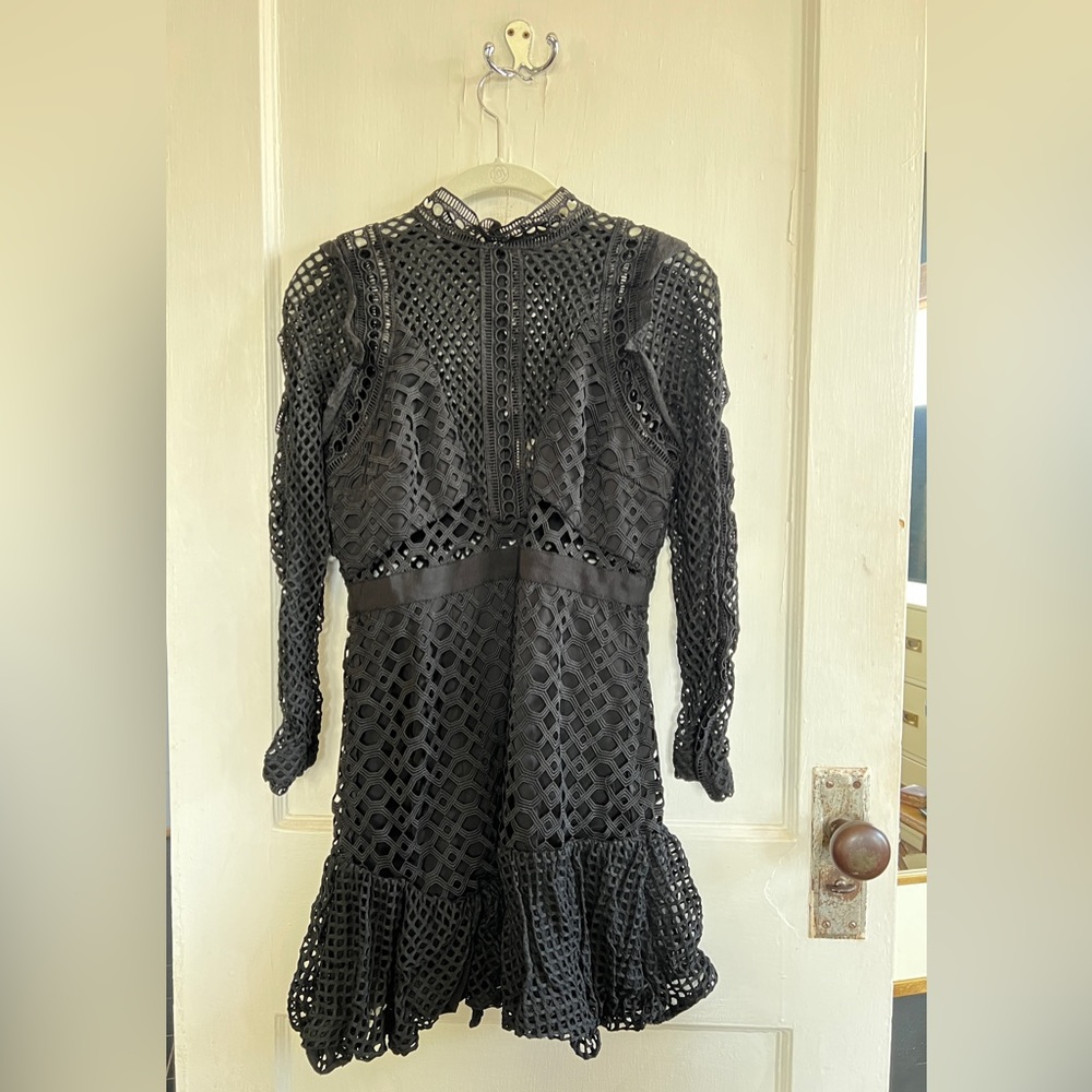 Self Portrait Black Lace Cut Out Long Sleeve Mini Dress